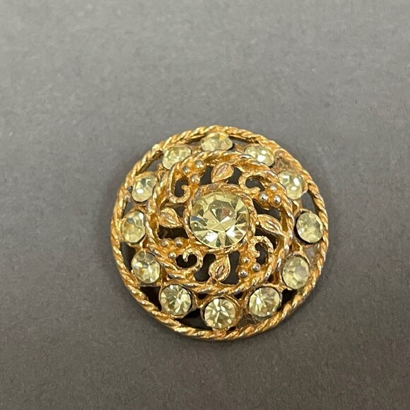 Gold-tone Metal Lime Green Rhinestones Round Shank Buttons - Picture 1 of 3